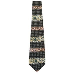 Broyhill vintage tie. Black w/ red green and ivory pattern excellent condition.
